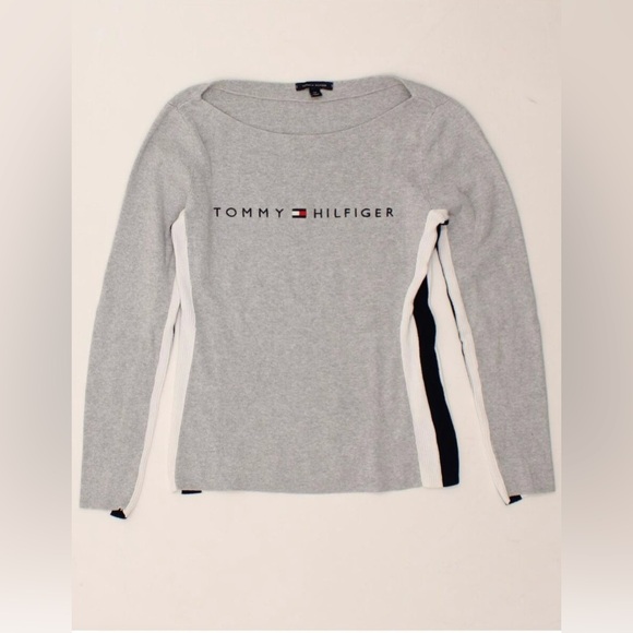 NWT Women’s Tommy Hilfiger Gray Boatneck Long Sleeve Logo Sweater Large - Picture 4 of 14